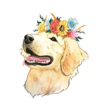 Floral Crown Golden Retriever Vinyl Sticker image 0