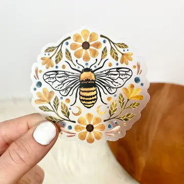 Flowers and Bee Clear Vinyl Sticker image 0
