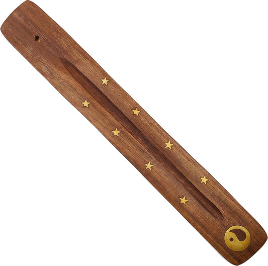 Handcrafted Incense Holder Wooden Brass Inlays, Yin-Yang image 0