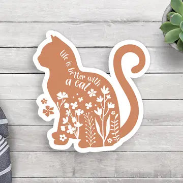 Floral Cat Vinyl Sticker image 0
